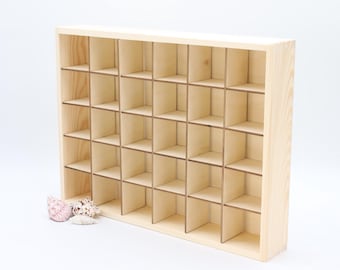 30 Compartments Unfinished Wooden Display | Shadow Box | Collection Display | Wooden Shelf | Wood Storage Box | Wall Hanging Organizer