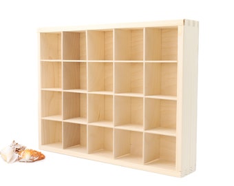 Espositore in legno non finito con 20 scomparti/scatola per ombre/espositore per collezione/scaffale in legno/scatola portaoggetti in legno/organizer da appendere alla parete