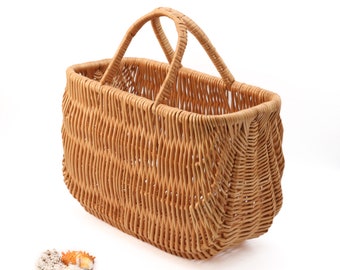 Large Wicker Basket with Foldable Handles | Perfect Beach Bag | Willow Shopping Basket | Tote Bag | Summer French Market Bag