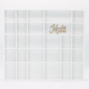 White Wooden Display with 28 Compartments Personalized | Open Shadow Curio Box | Hand Painted Wall Hanging Organizer | Divided Shelf | Decor