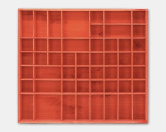 Large Red Wood Display Wall Shelf with 51 Compartments | Curio Shadow Box for Miniatures and Figurines | Bold Vibrant Red Home Decor | Gift