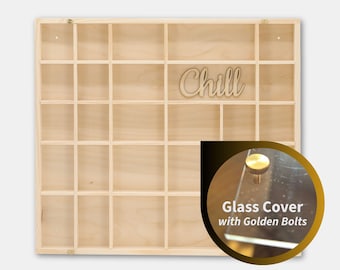 Unfinished Wooden Display with 28 Compartments Personalized | Shadow Box | Unpainted Wall Hanging Organizer | Divided Shelf with Cover