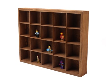 20 Fächer Braun Holzaufsteller | Rocks Kollektion Shadow Box | Curio Regal | Gebeizte Aufbewahrungsbox aus Holz | Wandbehang Spielzeug Organizer