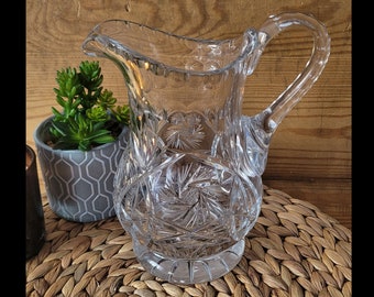 Vintage Handmade Polish PRL Crystal Jug - Elegant Pitcher, Ewer, Pot - Unique Collectible Glassware Décor, Antique glass crystal collectible