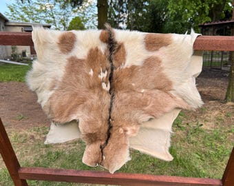 Real Goat Hide Rug | Natural Brown & White Skin | Genuine Goat Pelt | Rustic Cabin Decor | Tanned Animal Hide | Hunting Lodge Style | Gift