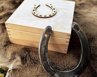 Lucky Horseshoe Wooden Gift Box Rustic Good Luck Charm