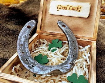 Lucky horseshoe gift set in wooden box good luck charm