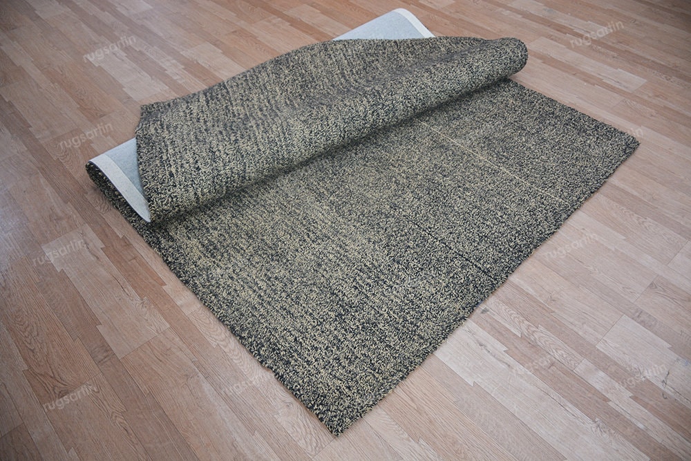 Black and Beige Jute Wool Rug for Living Room, Bedroom, Entryway