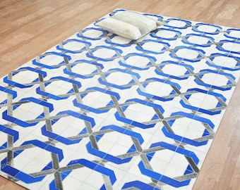 Leren vloerkleed voor woonkamer, kantoor, slaapkamer, hal, handgemaakt leren patchwork vloerkleed, decoratief leren vloerkleed 4 x 6