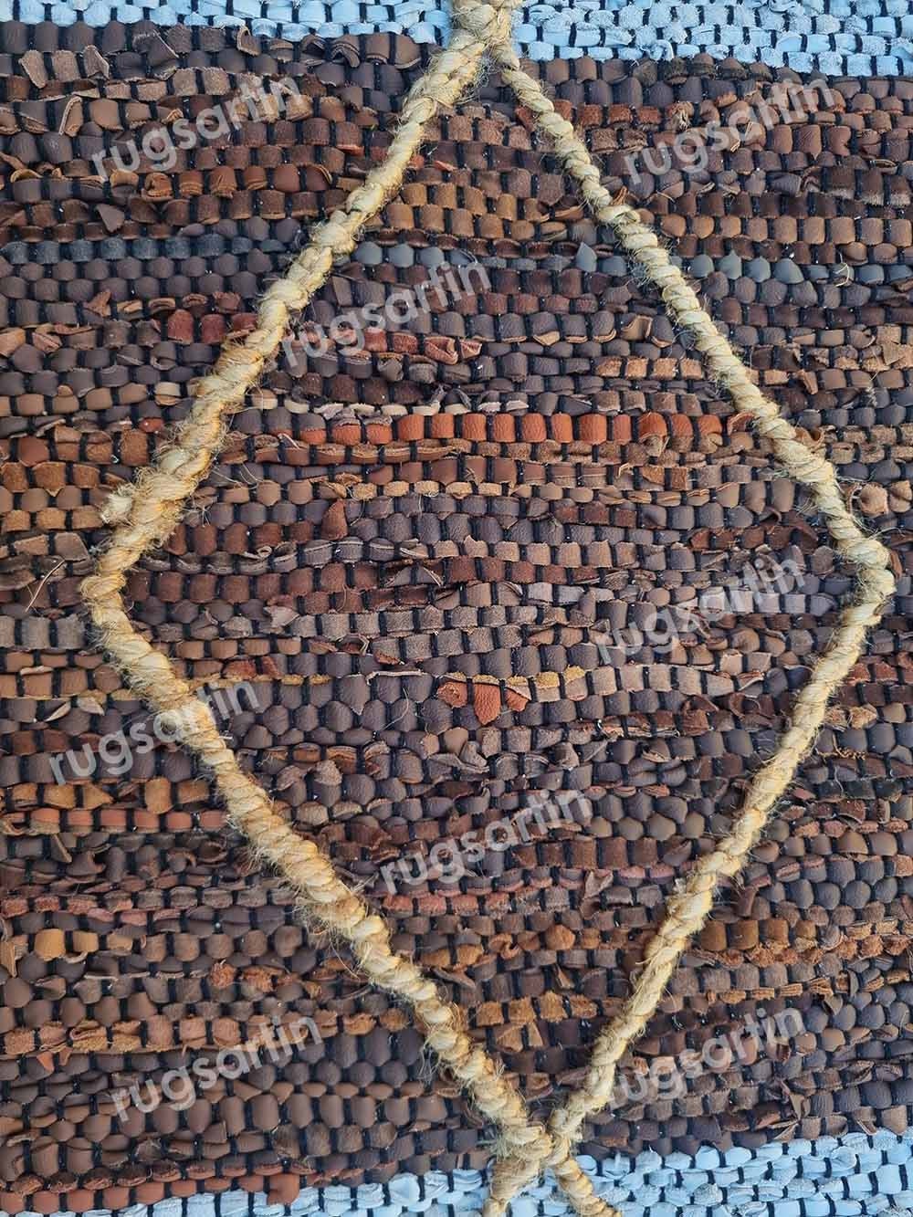 Natural Leather and Jute Area Rug Stylish Braided Rug for Home Decor