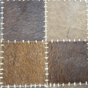 Patchwork Leather Rug For Living Room, Office, Bedroom, Entryway, Handmade Leather Brown Square Box Rug, , High Quality Genuine Floor Carpet