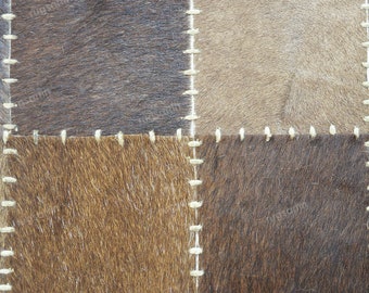 Alfombra de cuero patchwork para sala de estar, oficina, dormitorio y entrada. Hecha a mano, de cuero marrón, con forma cuadrada. Alfombra auténtica de alta calidad.