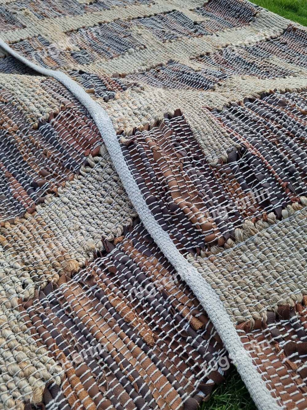 Leather and Jute Area Rug Stylish Leather Rug for Home Decor Jute and