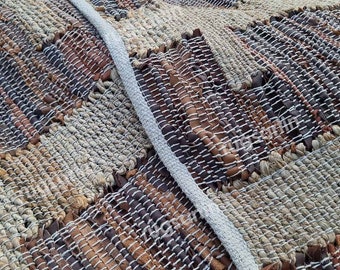Vloerkleed leer en jute | Stijlvol leren vloerkleed voor woondecoratie | Jute en leren vloerkleed voor slaapkamer, woonkamer en kantoor