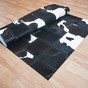 Patchwork Leather Rug For Living Room, Office, Bedroom, Entryway,Handmade Leather Square Box Rug, High Quality Natural Leather Carpet