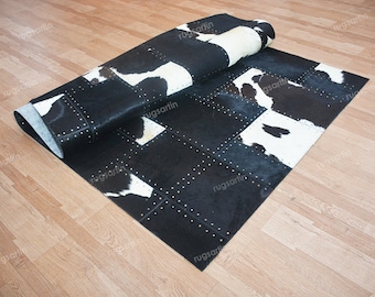 Patchwork Leather Rug For Living Room, Office, Bedroom, Entryway,Handmade Leather Square Box Rug, High Quality Natural Leather Carpet