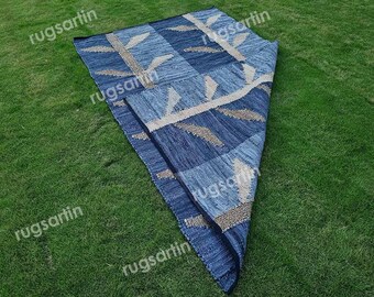 Handgemaakt vloerkleed van leer en jute | leren vloerkleed voor woondecoratie | Jute en leren vloerkleed voor slaapkamer, woonkamer en kantoor