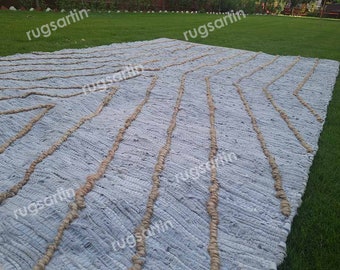 Vloerkleed natuurlijk leer en jute | Stijlvol gevlochten vloerkleed voor woondecoratie | Gevlochten jute en leren vloerkleed voor slaapkamer, woonkamer, kantoor
