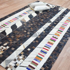 100% Natural Leather Handmade Rug, Decorative Leather Area Rug, Rugs for Living Room, Hallway Rug, 8x10 Decorative Modern Area Floor Rug