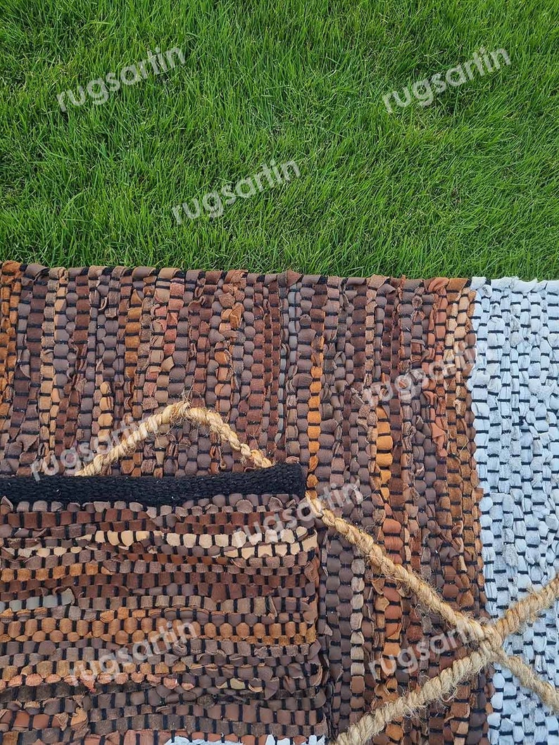 Natural Leather and Jute Area Rug Stylish Braided Rug for Home Decor