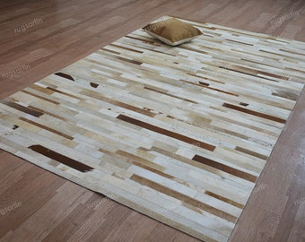 Echt patchwork lederen vloerkleed voor woonkamer, kantoor, slaapkamer, entree, natuurlijk handgemaakt lederen modern tapijt, woondecoratie, op maat gemaakt tapijt