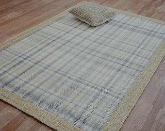 Indian Handwoven Jute Wool Rug for Living Room, Bedroom, Kitchen, Entryway, 4x6 5x8 6x9 8x10 9x12 Customized Floor Rug, Home Decor Gifts