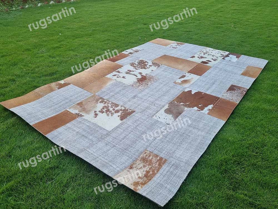 Handmade Patchwork Leather and Wool Area Rug | Stylish Wool and Leather ...