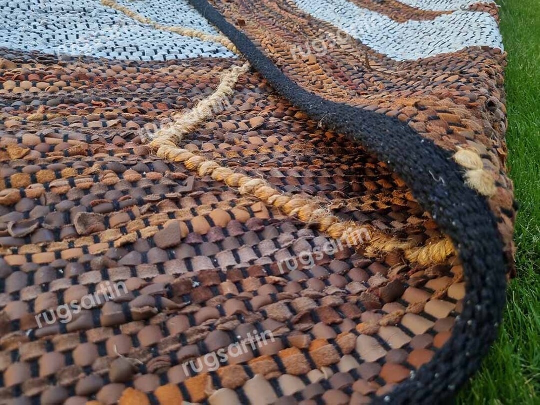 Natural Leather and Jute Area Rug Stylish Braided Rug for Home Decor