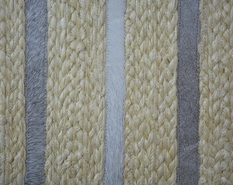 Uniek jute en leren vloerkleed voor woonkamer, gevlochten vloerkleed handgeweven, boho decor jute vloerkleed voor slaapkamer, hal, gang