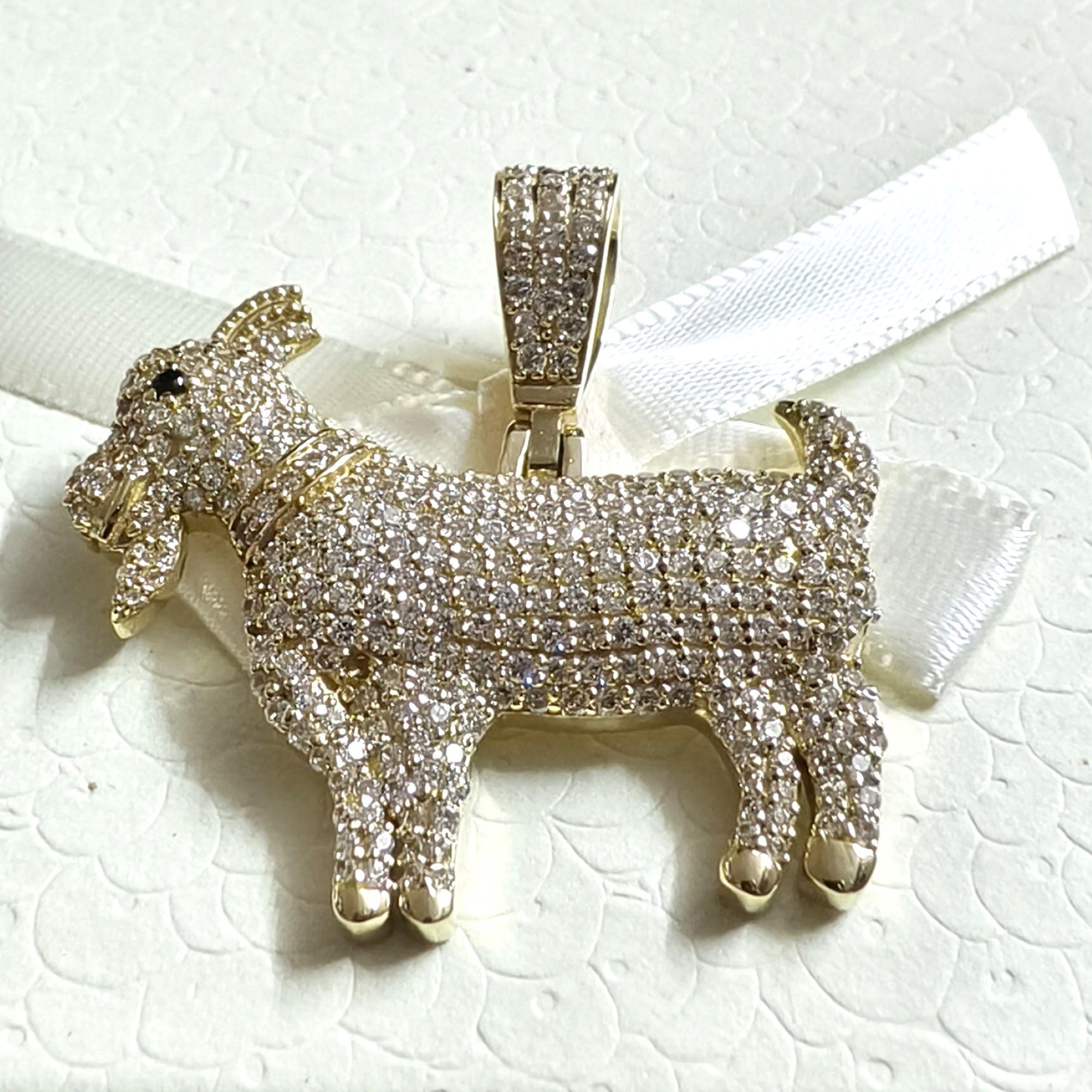 Moissanite Goat Pendant: CZ Diamond 925 Sterling Silver Charm