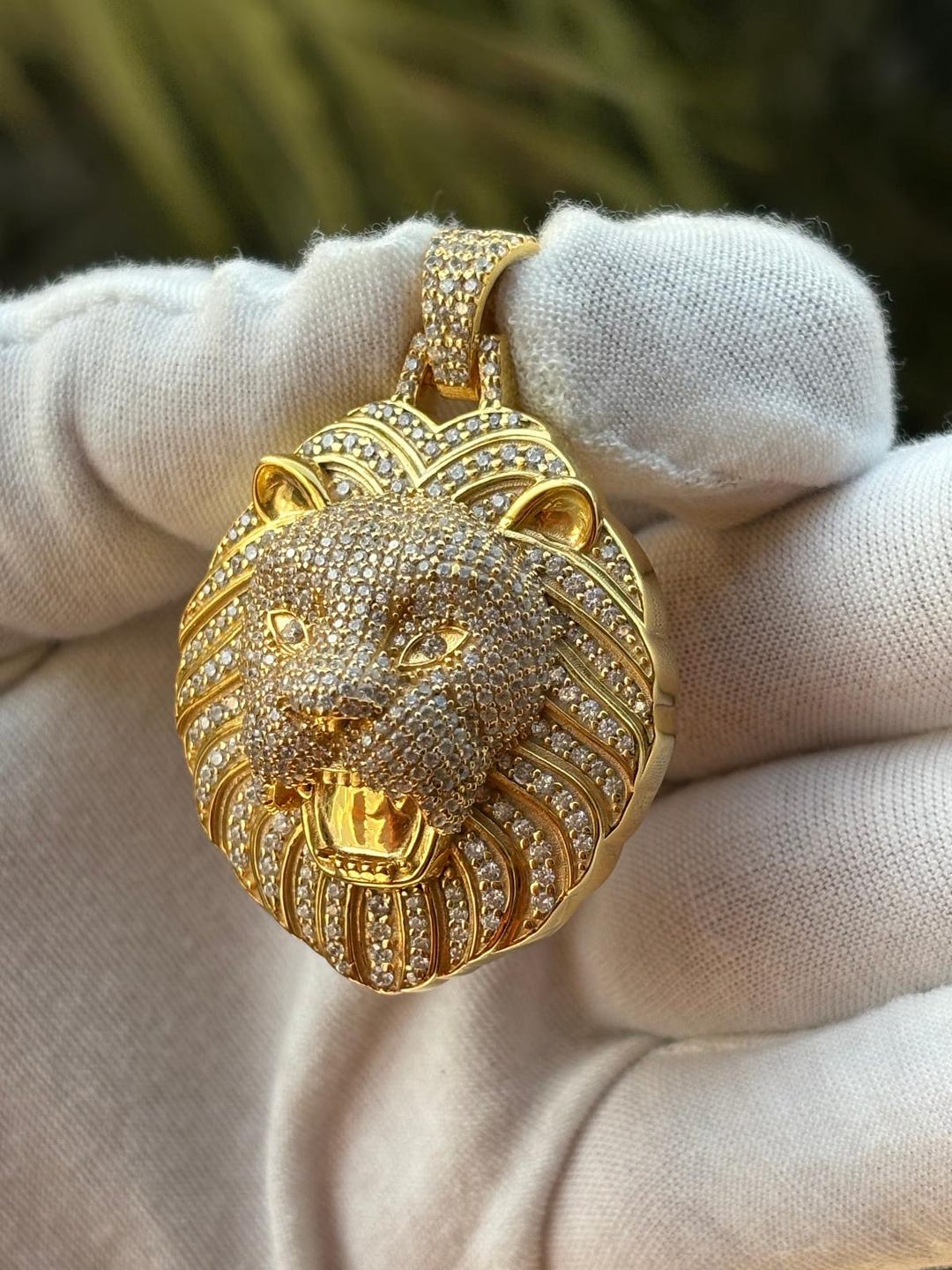 Lion Head Mens Diamond Charms Diamond 14k Gold Lion Head Necklace