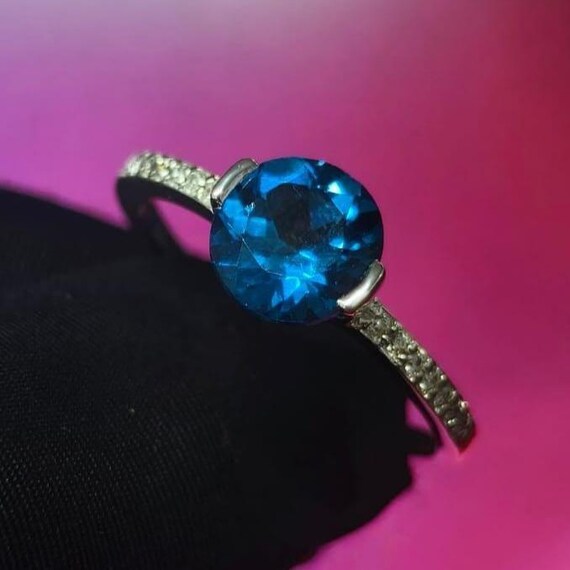 Simulated London Blue Topaz Ring: 14K White Gold Plated Sterling Silver  Anniversary Engagement Ring