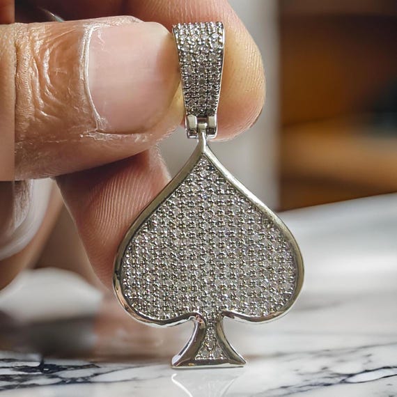 Round Cut VVS1/D Diamond Men's Women's Iced Out Solid 925 Sterling  Silver/Gold Ace of Spades Hip Hop Lucky Pendant, Rope Chains Available