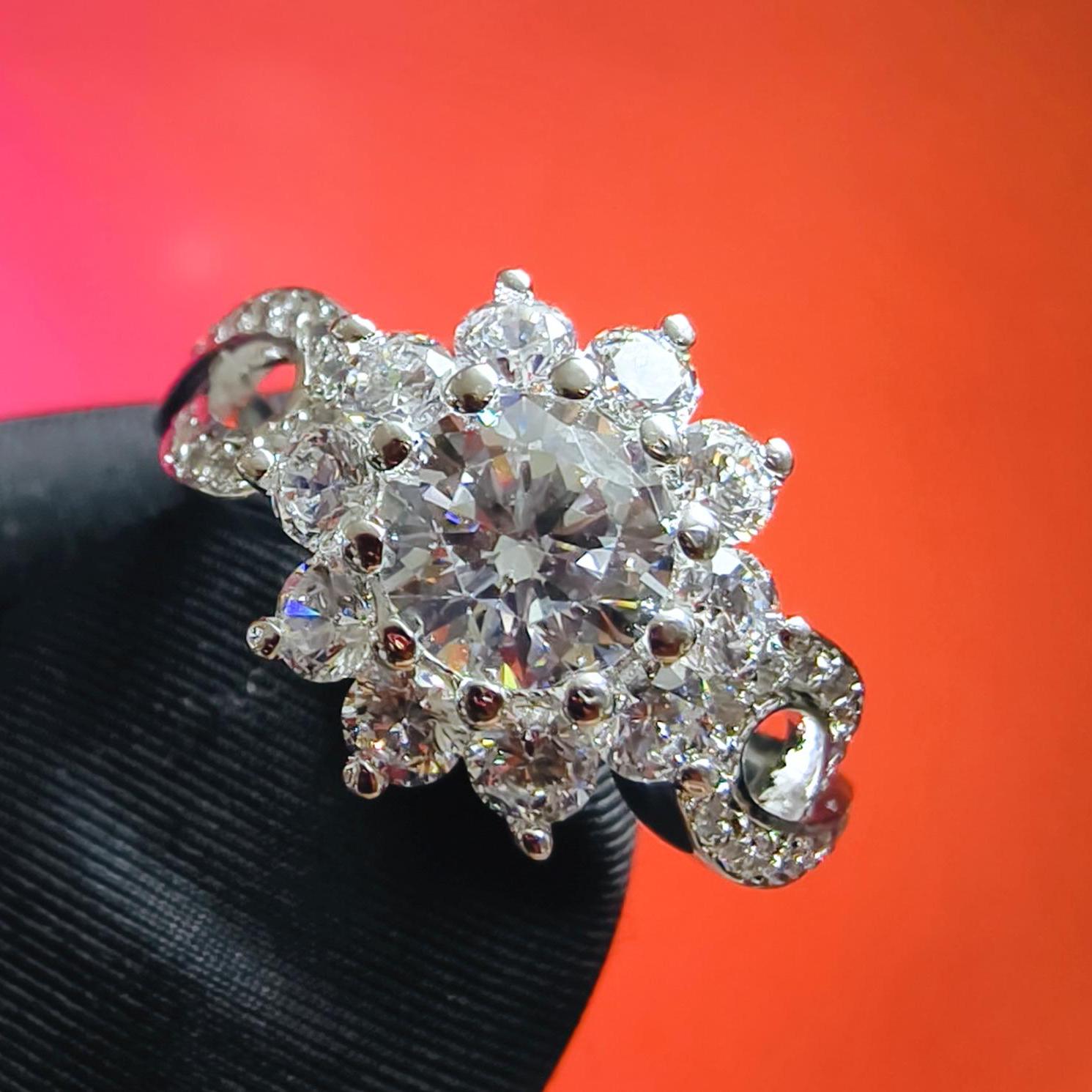 3ct Simulated Diamond Flower Ring: 14k White Gold Plated