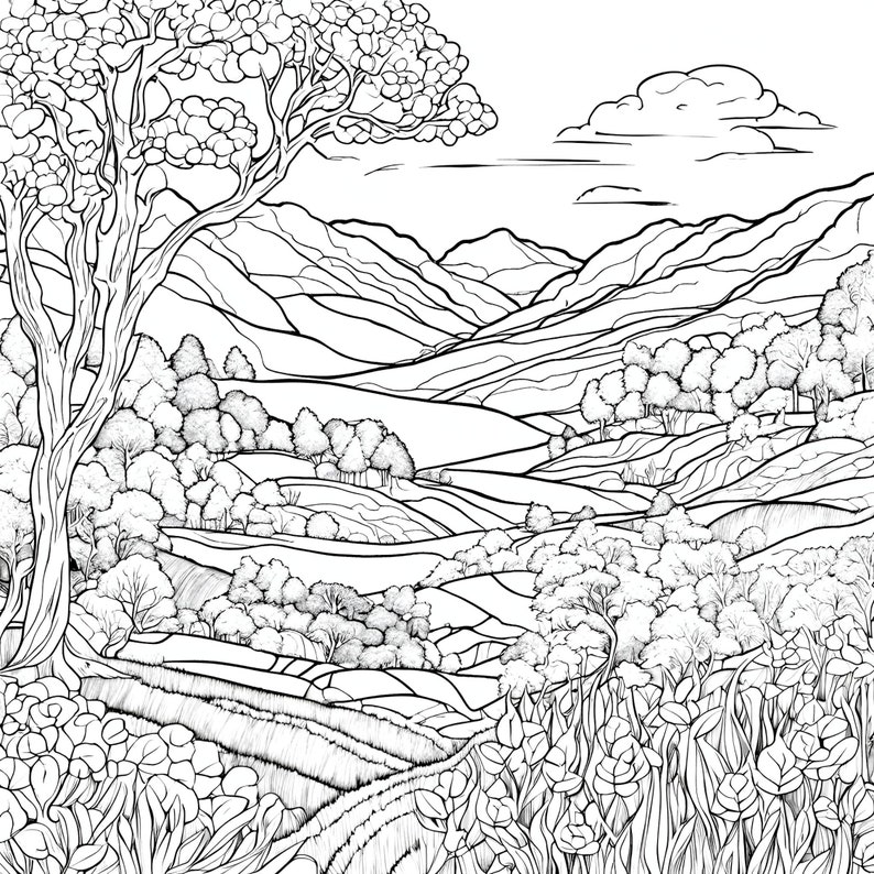 25 Printable Adult, Teen, Kids Coloring/colouring Pages of Landscapes ...