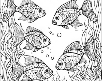 Sea Life, Marine Life, Under the Sea Coloring Book - 10 Printable Adult Coloring Pages in PDF Format - Instant Digital Download