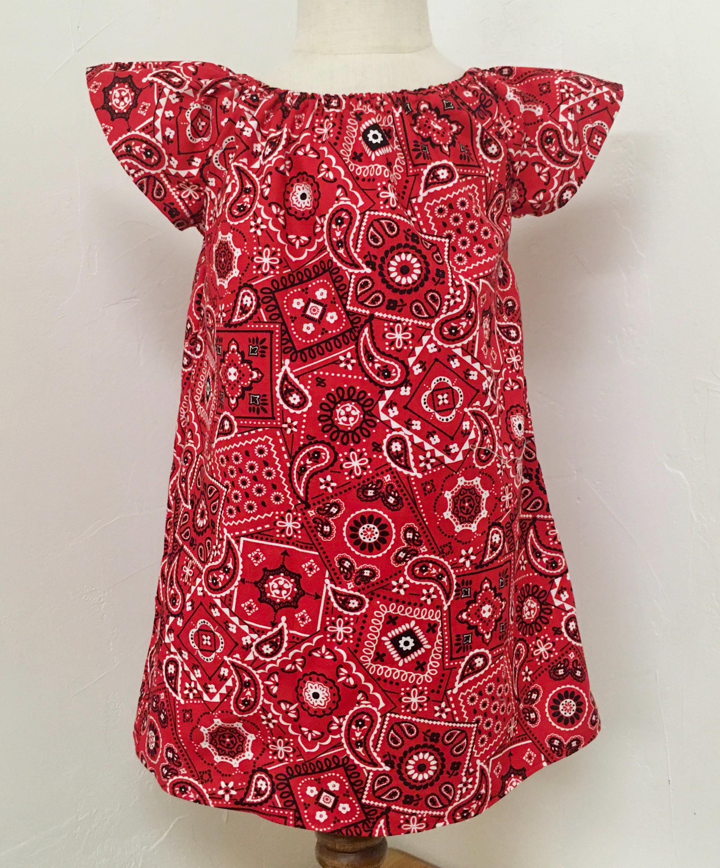 Girls Western Style Flutter Sleeve Dress, Cowgirl Dress, Farm Dress, Barnyard Birthday, Bandana Dress, Red Paisley Dress
