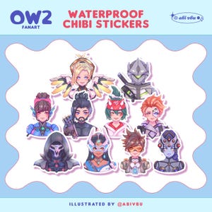 Overwatch 2 Chibi-laptopsticker: waterdichte vinyl fanartstickers van AbiVbu