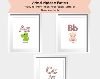 Set of 26 Alphabet Letter Posters, ABC Animal wall print, homeschool, Printable playroom decor, Montessori classroom