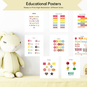 Set of 8 Educational Posters, Homeschool decor, Montessori, Playroom Printable Wall Art