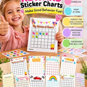 10 Tabelle di premi stampabili con adesivi per bambini, per la gestione del comportamento in età prescolare (download digitale)