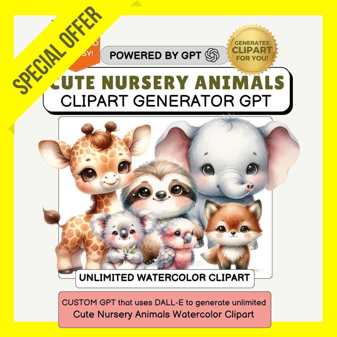 UNLIMITED Cute Nursery Animals Clipart Generator Chat Gpt Lifetime ...