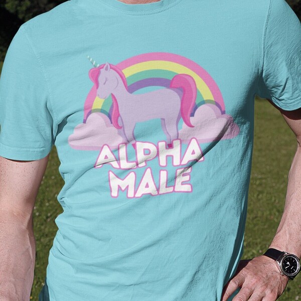 Alpha Male Shirt Lustiges ironisches Shirt Regenbogen Einhorn Shirt Sarkastisches komisches Shirt Offensives Tee für Erwachsene Geschenk