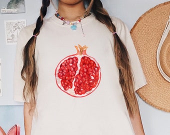 Aesthetic pomegranate shirt, clean girl fashion, flirty fruit shirt, summer shirt girl, trendy fruit streetwear, y2k graphic shirt