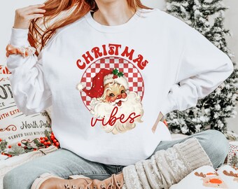 Retro Christmas Vibes Sweater, Cute Santa Claus Sweater Unisex, Christmas Sweatshirt Secret Santa Gift, Warm Winter Sweater