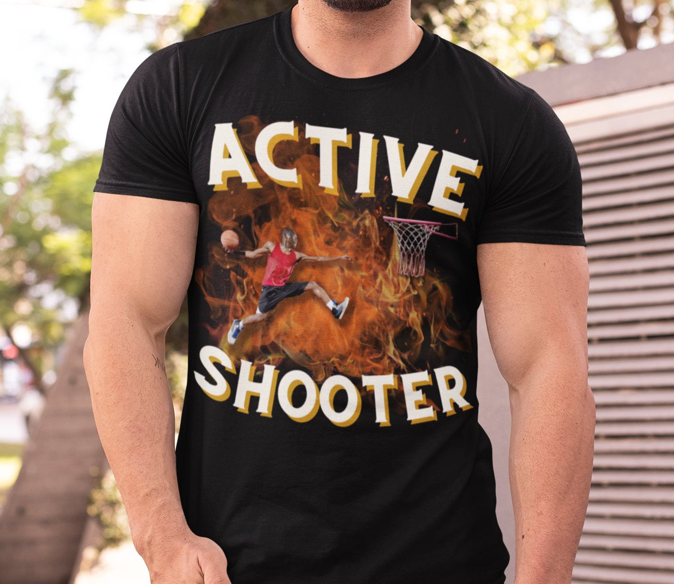 Active Shooter T-shirt Funny Meme Tee -  Denmark