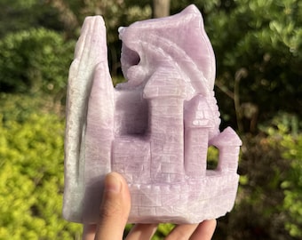 レピドライトドラゴン像、クォーツクリスタル、室内装飾、手彫りの飛龍