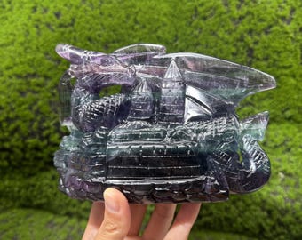 Fluorite Dragon Carving: Rainbow Quartz Crystal Figurine, Home Decor