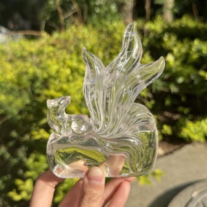 Clear Quartz Nine-Tail Fox Carving: Crystal Sculpture, Home Decor