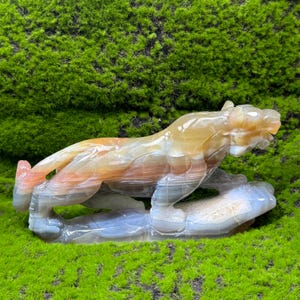 5.1&#39;&#39; Agate Leopard Figurine Quartz Crystal Carving for Home Decor Gift For Friend